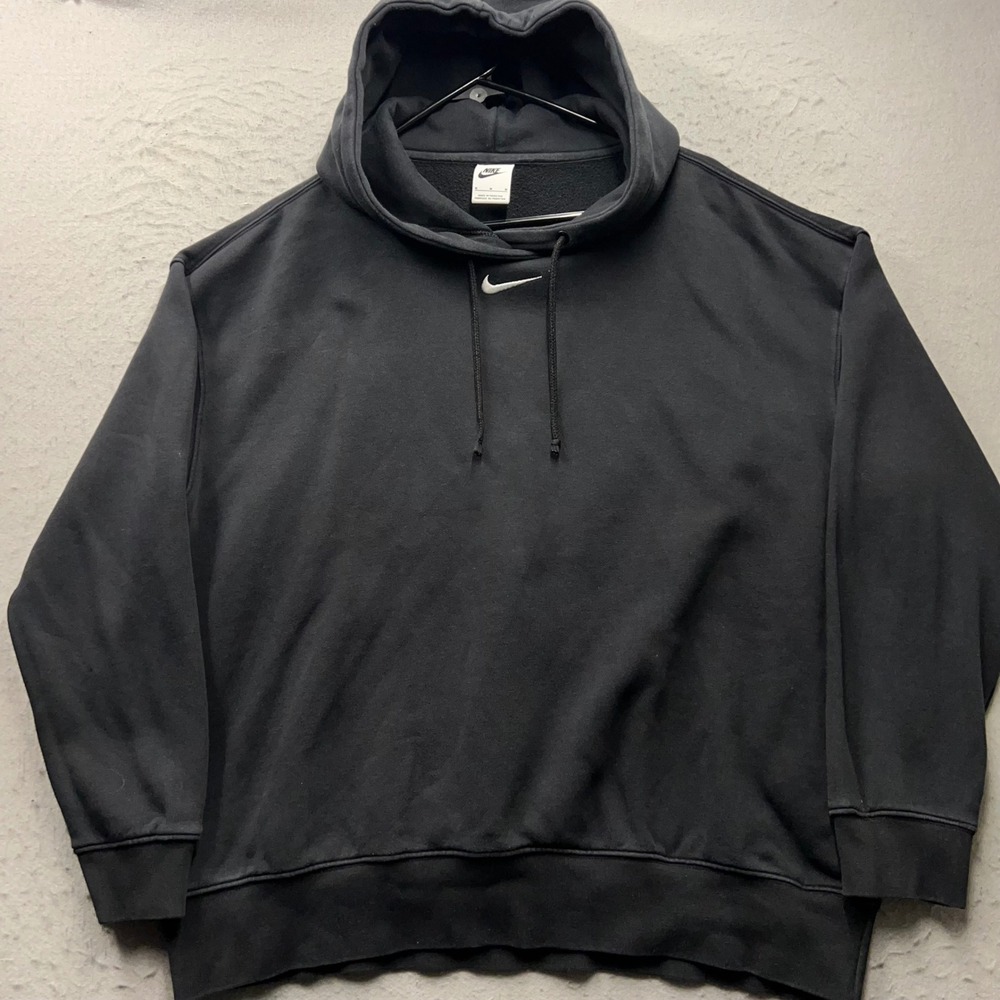 Nike Center Swoosh Hoodie Mens Medium Black Fleece Pullover Sweatshirt 2072